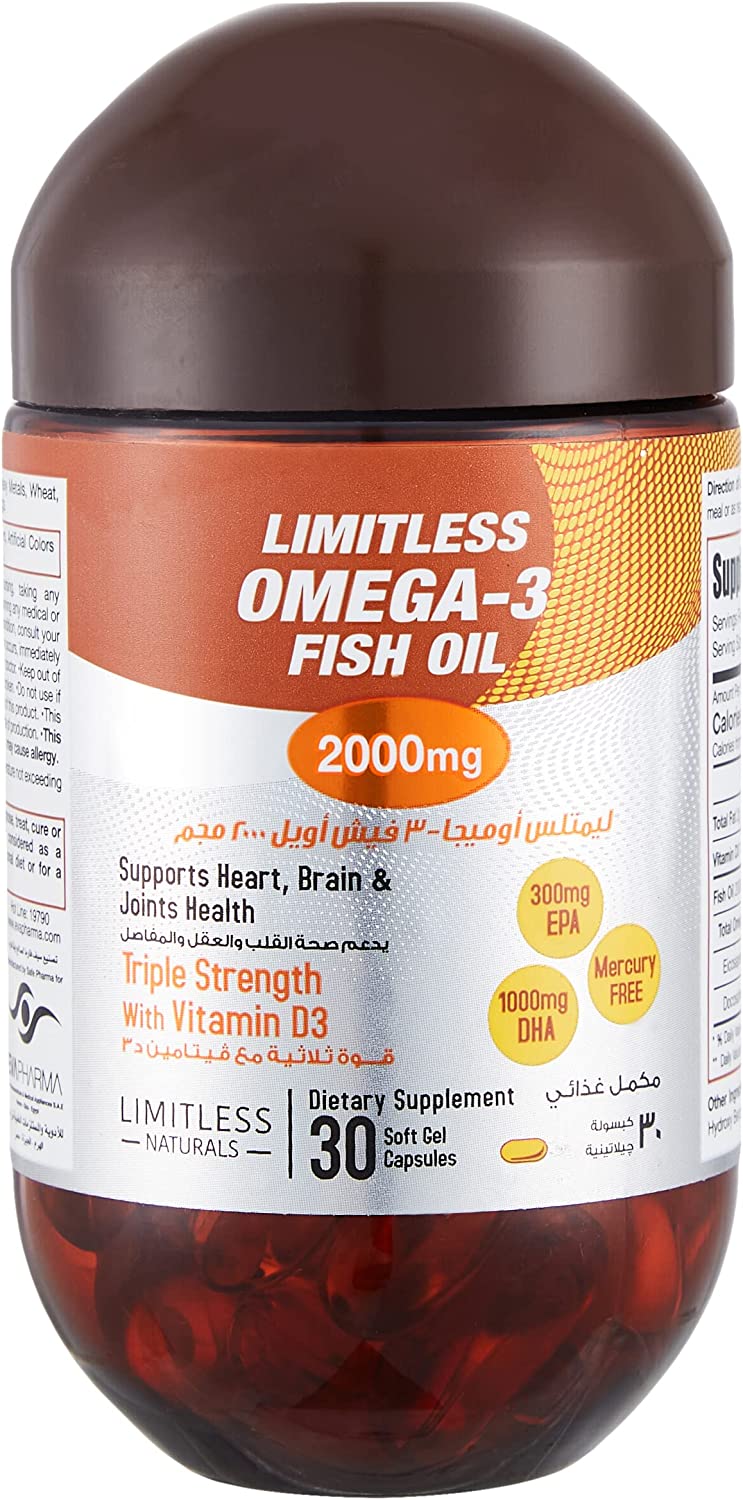 Limitless Omega 3 fish oil, 2000mg, 30 capsules